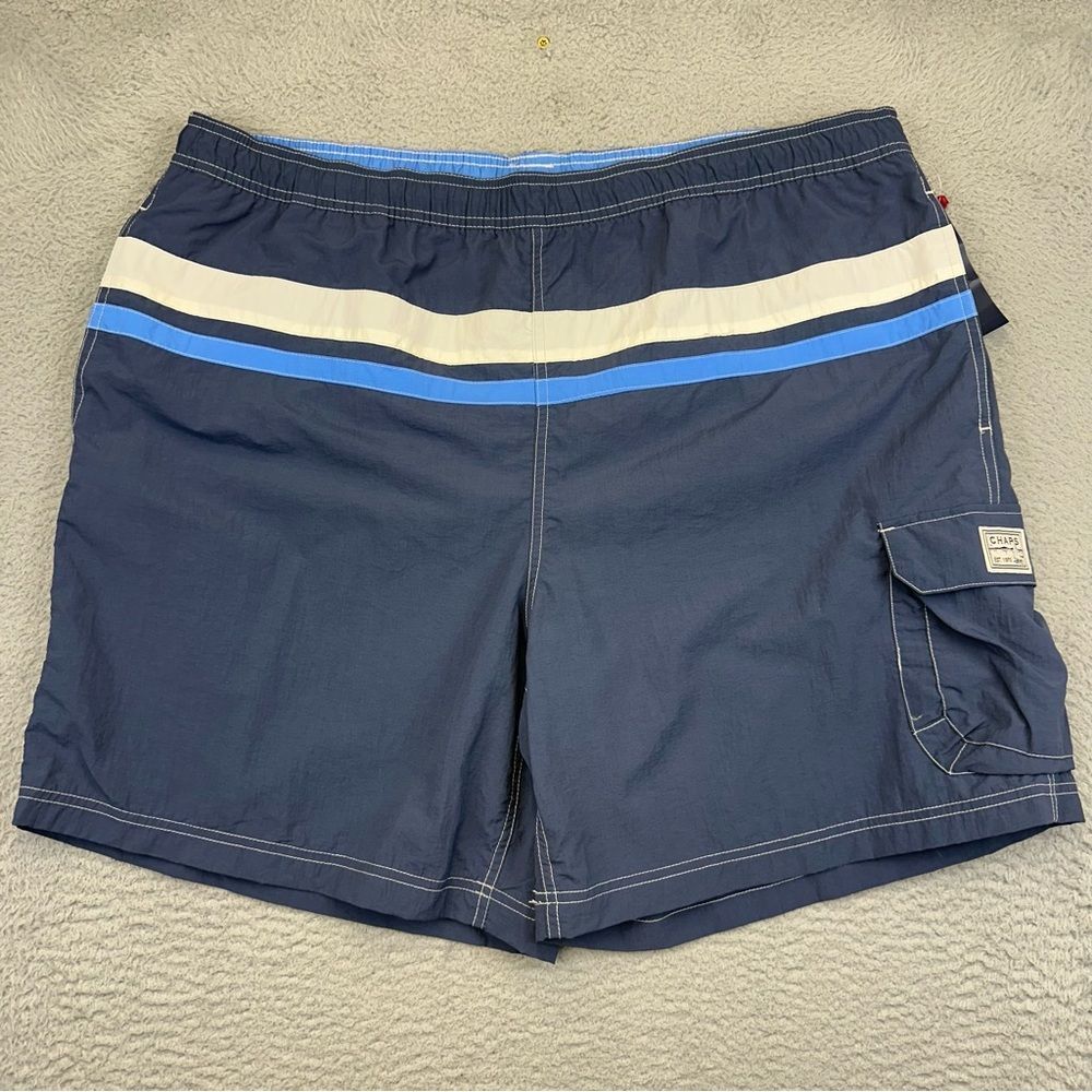 New Chaps Swim Trunks Mens XXL Blue‎ Striped Nylon Drawstring Lined Beach Summer